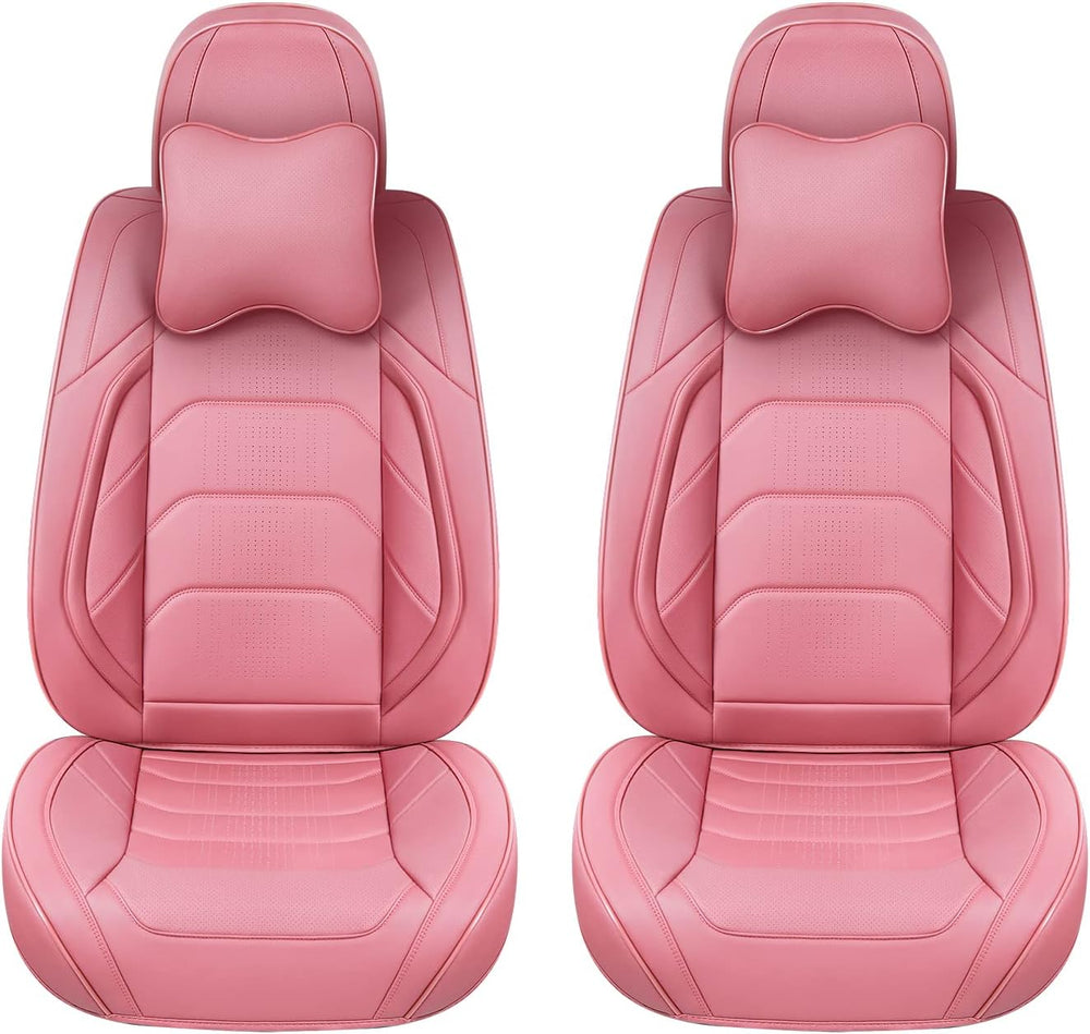 TIEHESYT Pink Car Seat Covers Front Pair, Breathable Leather Automotive Front...