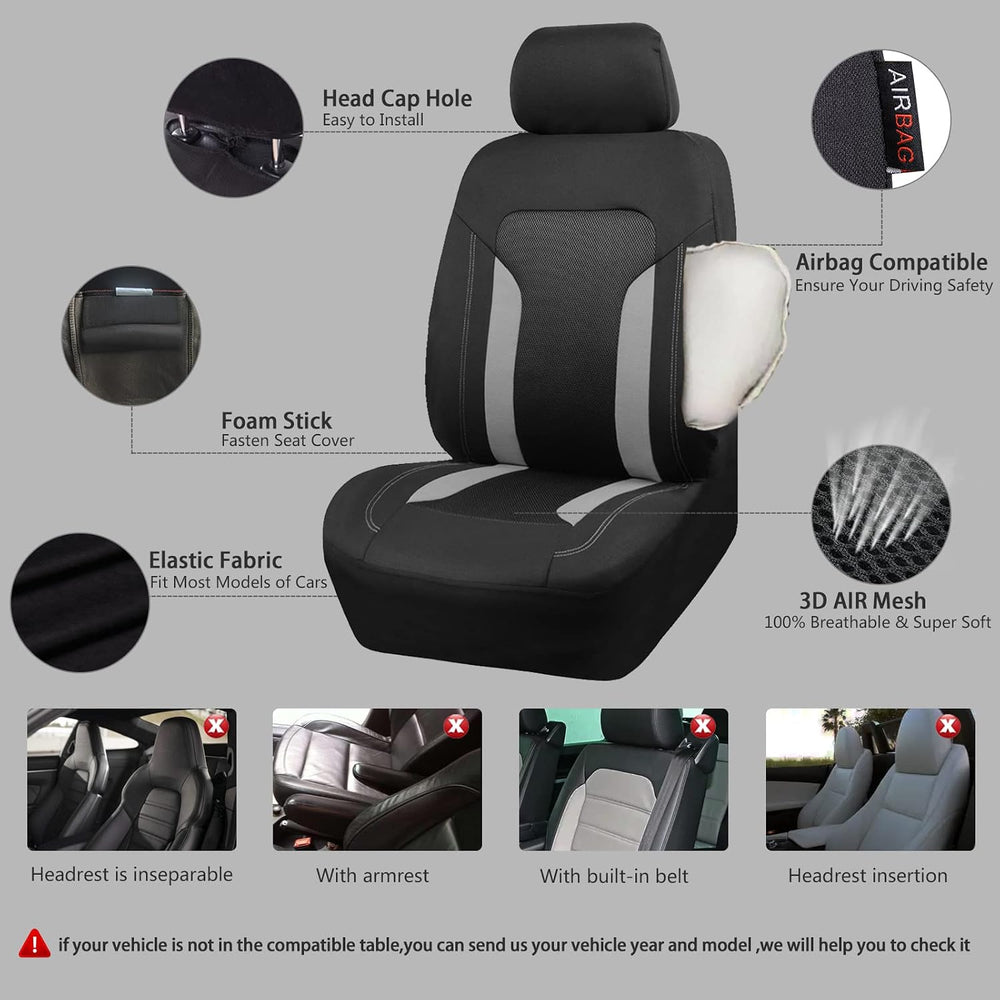 CAR PASS 3D Air Mesh Car Seat Covers Full Set, Breathable Sporty Rear Bench w...