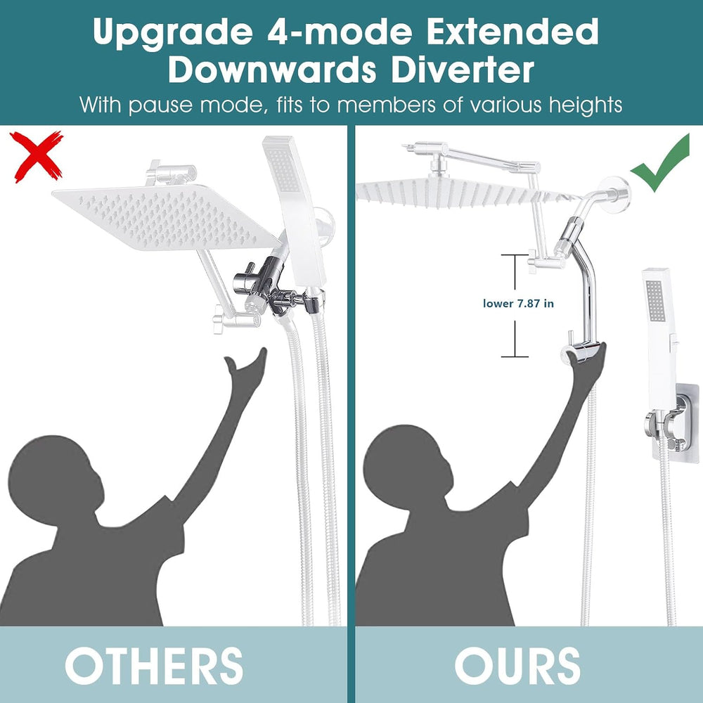 PDPBath Brass Shower Arm Diverter with Adhesive Handheld Holder for Easy Reac...