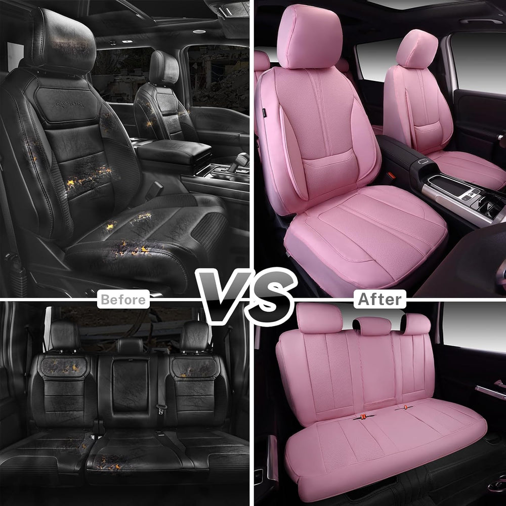 CAR PASS Pink Leather Seat Covers Full Set, Water Resistant 3D Foam Faux Leat...