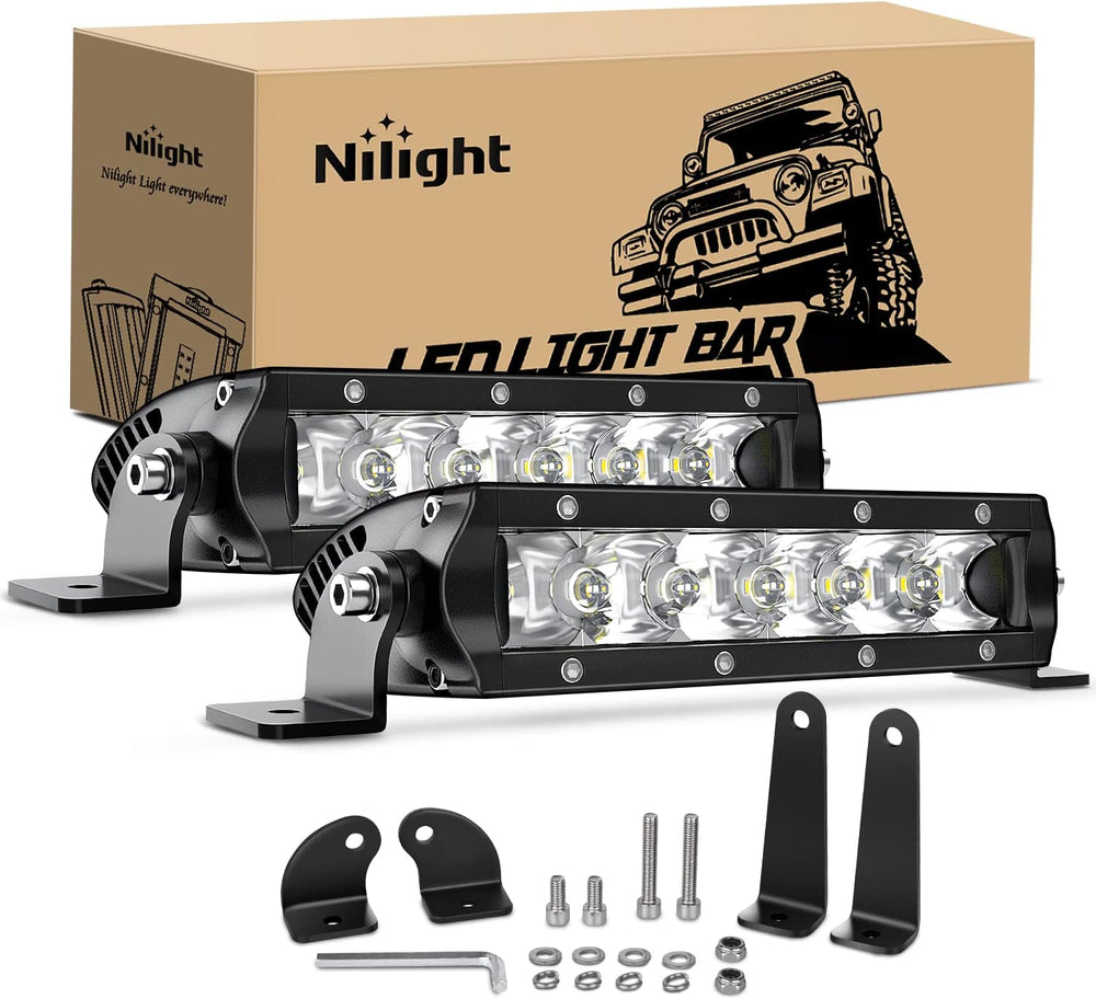 Nilight Led Pods Light Bar Super Slim 2Pcs 7 Inch 30W Spot Driving Fog 3600LM...