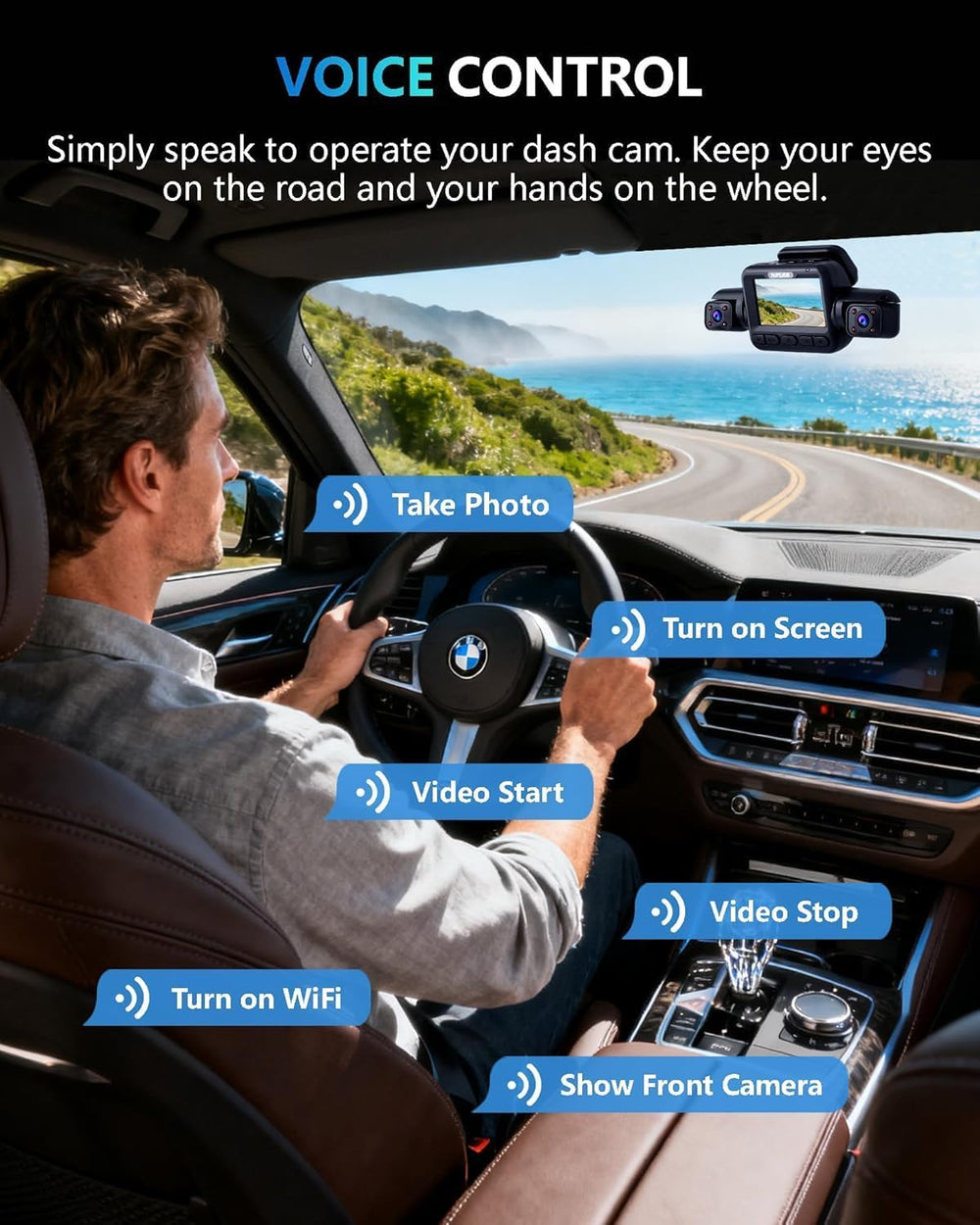 HUPEJOS 4K Dash Cam Front and Rear, 4 Channel 360° View Camera for Car