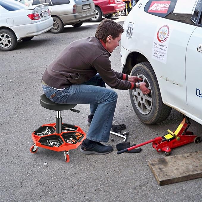 Adjustable Mechanic Rolling Stool, Pneumatic Rolling Stool