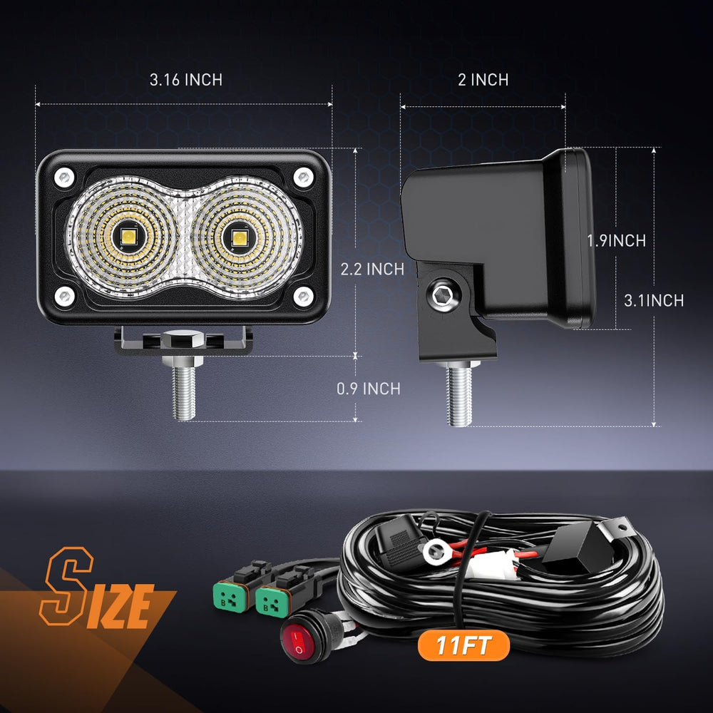 Nilight Motorcycle LED Pods 2 PCS 3 Inch Flood Offroad Fog Light 1160LM Drivi...