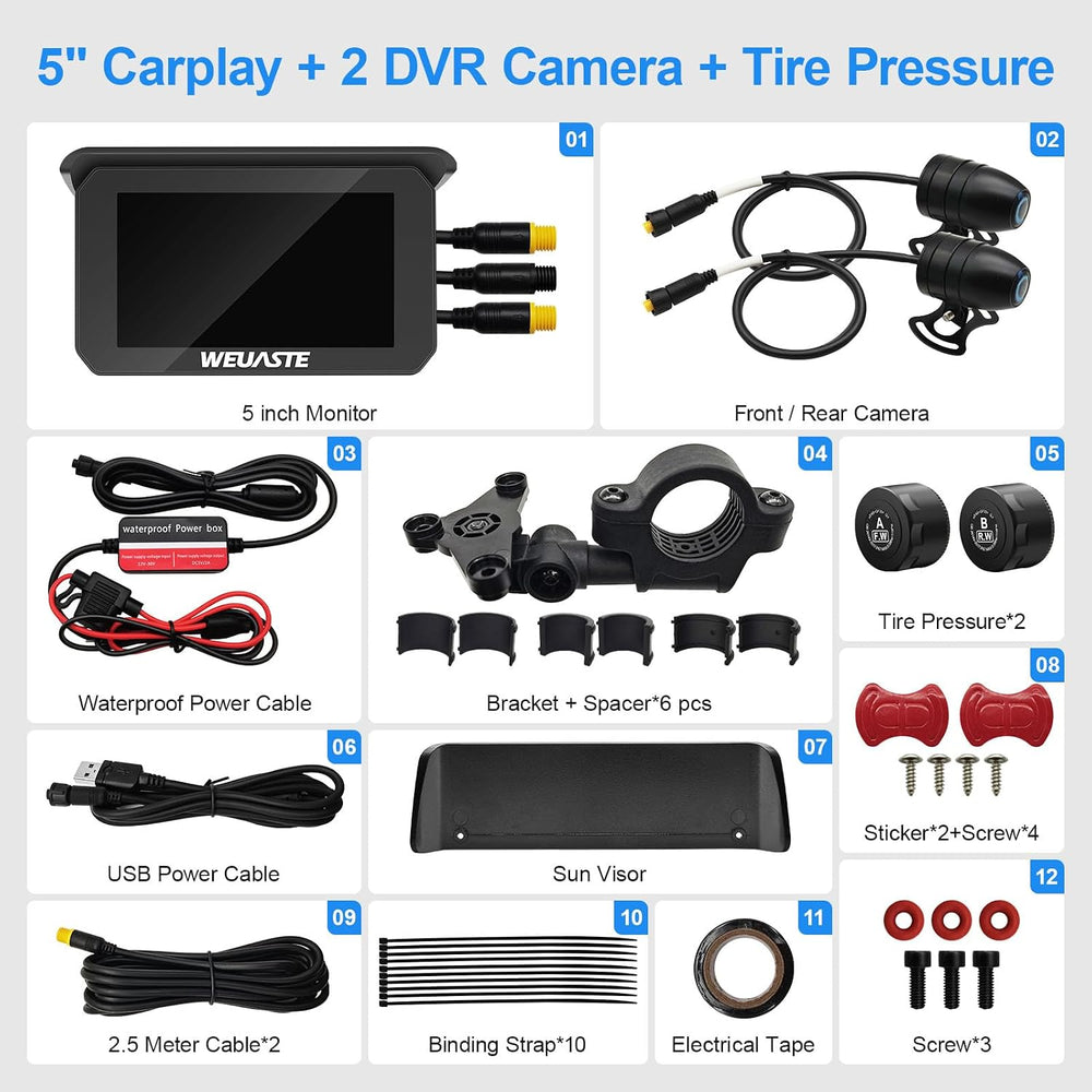 Portable 5" Wireless Motorcycle Carplay (Include 128 GB TF) with 1080P D...