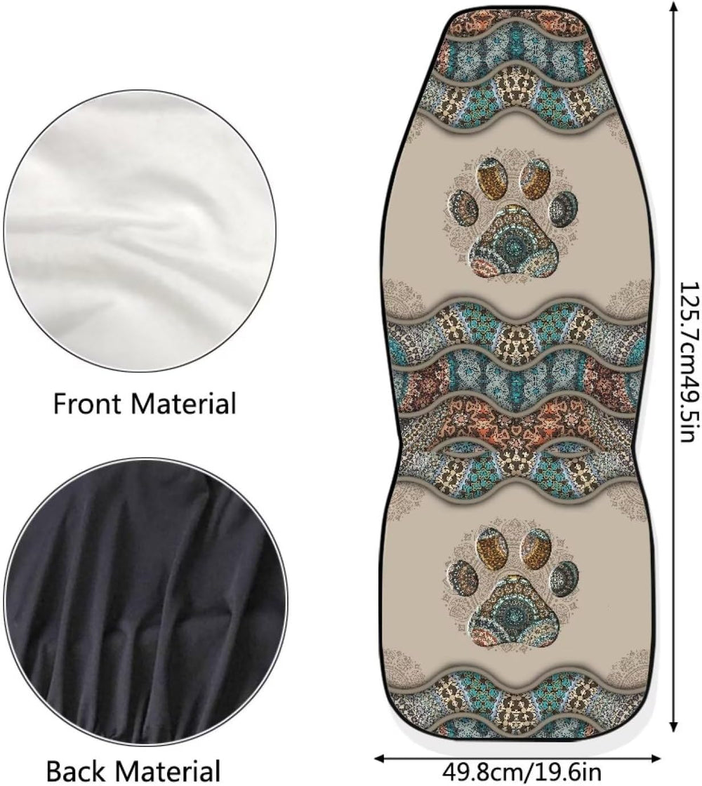 Talayituse Boho Paw Print Car Seat Covers Full Set of 2 Vehicle Protector Fro...