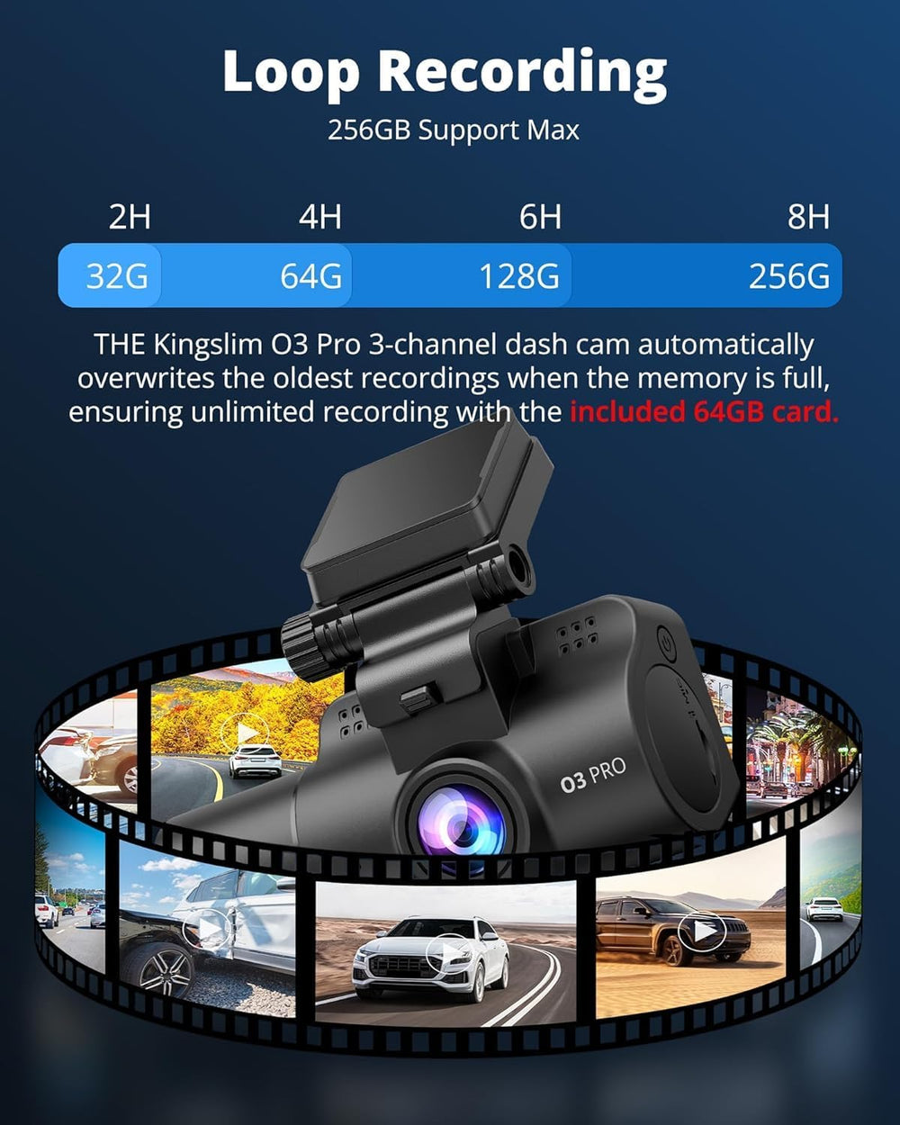 Kingslim 3 Channel 5G WiFi Dash Cam with 64GB Card, 2.5K/1080P Front and Rear...