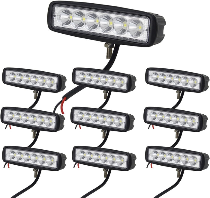 Willpower 10 Pieces 6 inch 18W LED Work Light Bar Spot Beam Driving Lights for Truck Car ATV SUV 4X4 Vehicle Truck Driving Lamp,DC 12V 24V