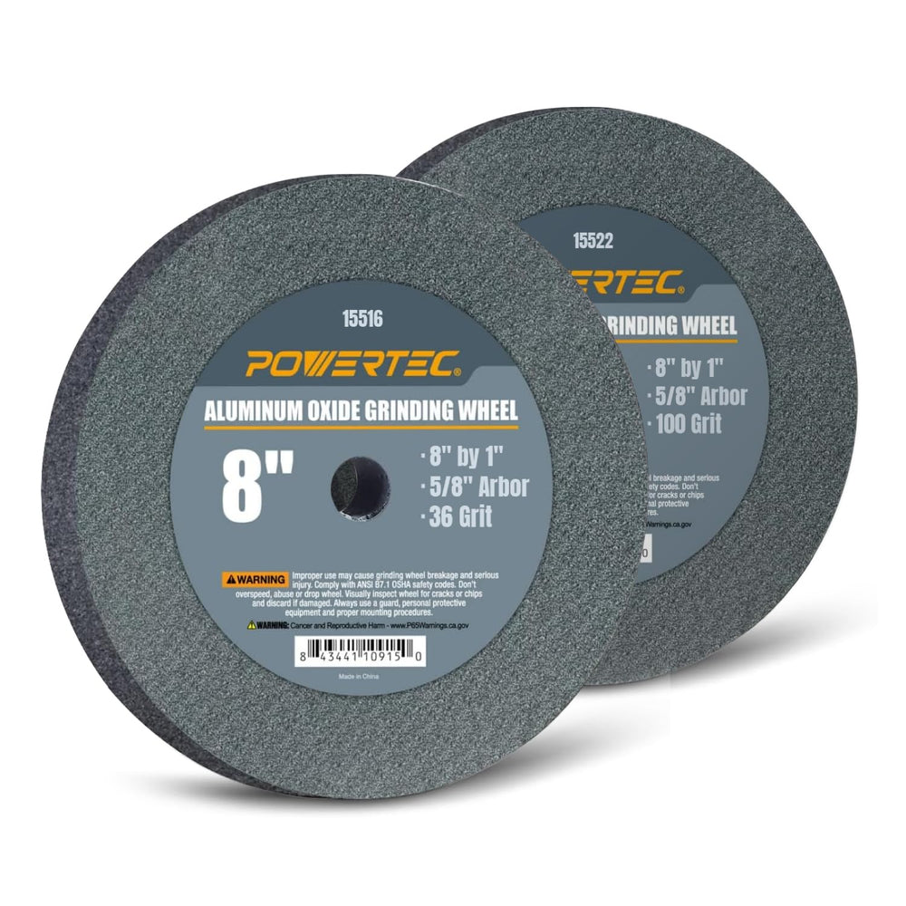 POWERTEC Bench Grinder Wheel 8 Inch 36 & 100 Grit, Aluminum Oxide Grindin...