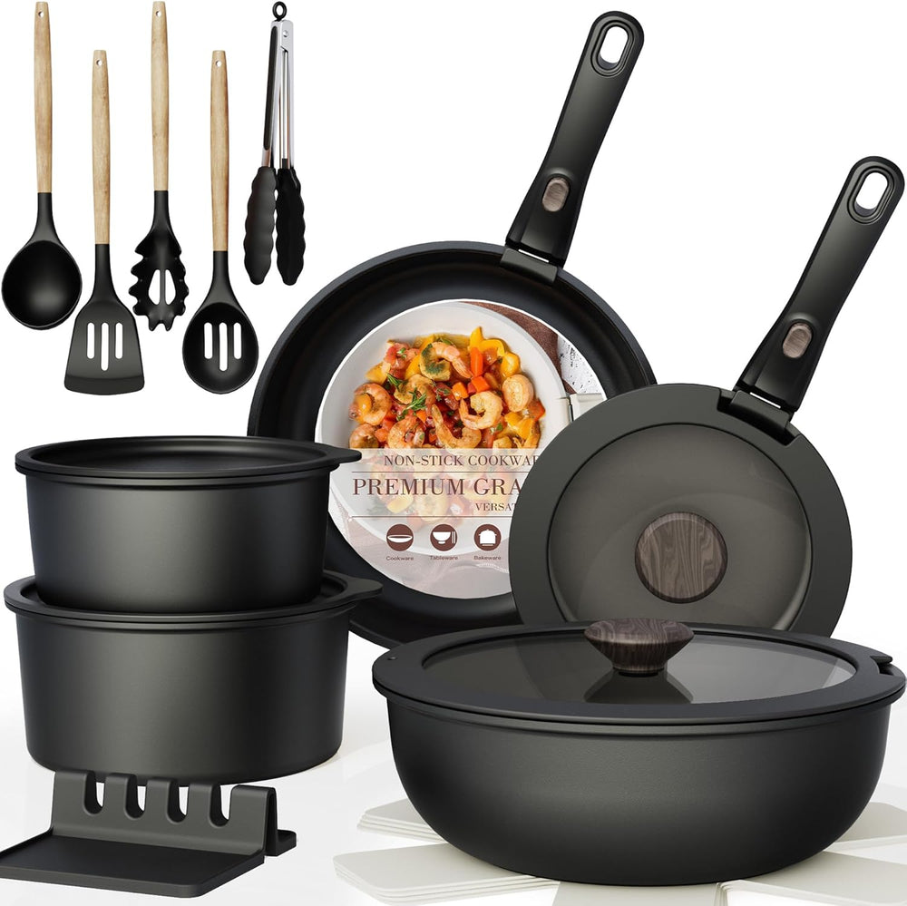 Astercook 21 Pcs Pots and Pans Set Non Stick, Ceramic Cookware Set Detachable...