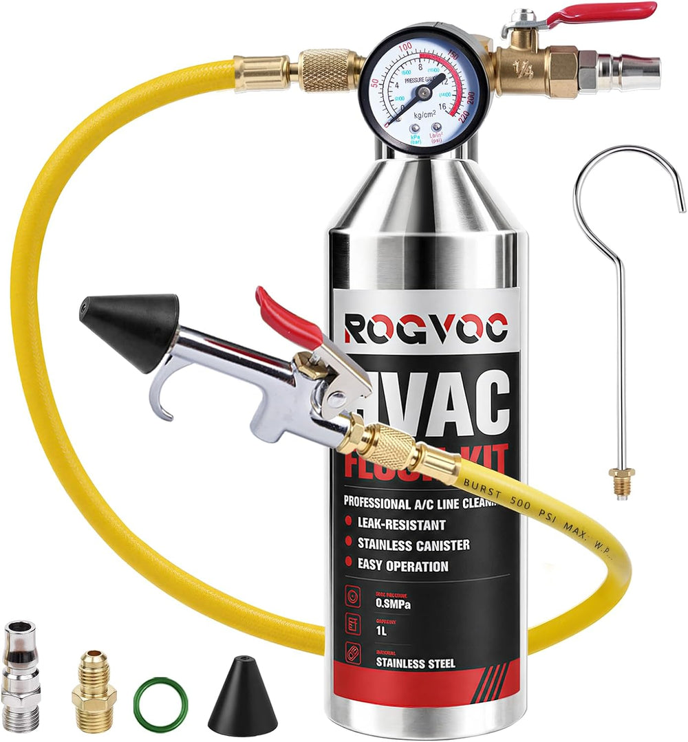 AC Flush Kit, HVAC Refrigeration System Cleaning Tool with 33.5 oz Stainless ...