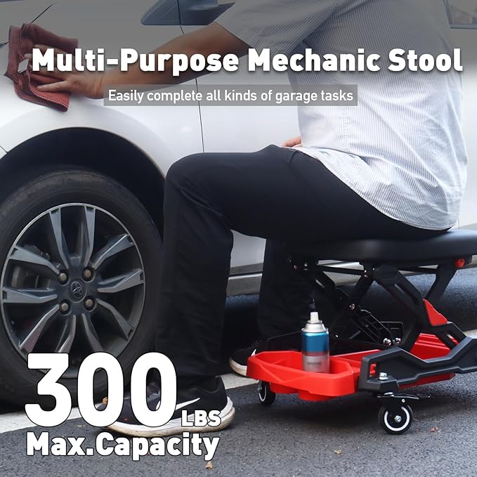 Automotive Creeper Seat with Rolling Wheels, 300 LBS Capacity Mechanic Stool