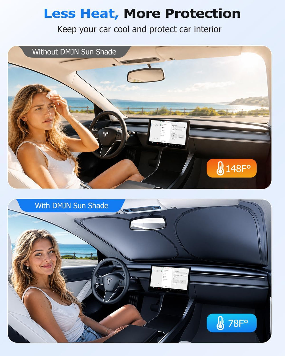DMJN Front Windshield Sun Shade for Tesla New Model Y, Y & 3 (2017-2026),...