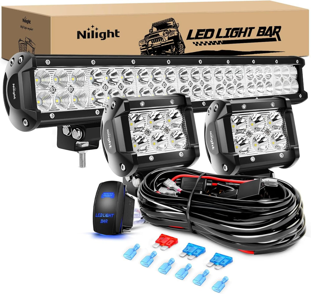 Nilight 20 Inch126W Led Light Bar Spot Flood Combo 2PCS 4 Inch 18W Led Pods F...
