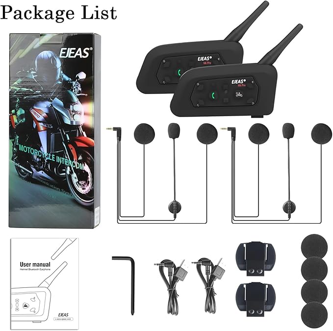 V6 Pro Motorcycle Helmet Bluetooth Intercom Headset 1200M 2 People Full Duple...