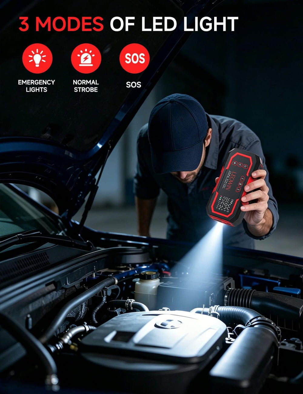 LEOWIN Jump Starter with Air Compressor Portable, Red
