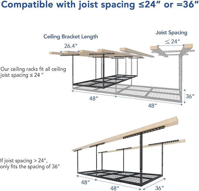 FLEXIMOUNTS 3x8 Overhead Garage Storage Rack, Adjustable Storage Organization...