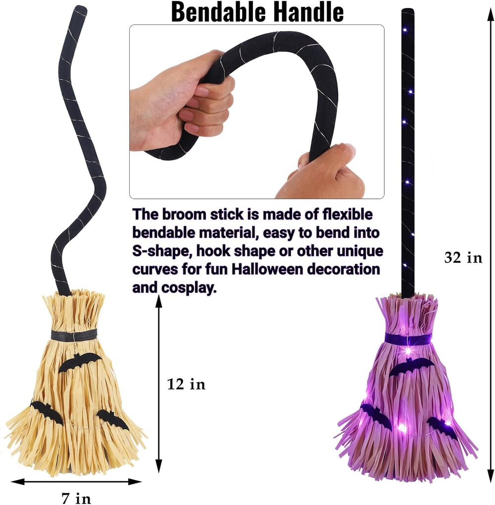 Glintoper Halloween Lighted Witches Broom, 32" Animated Moving Broomsticks