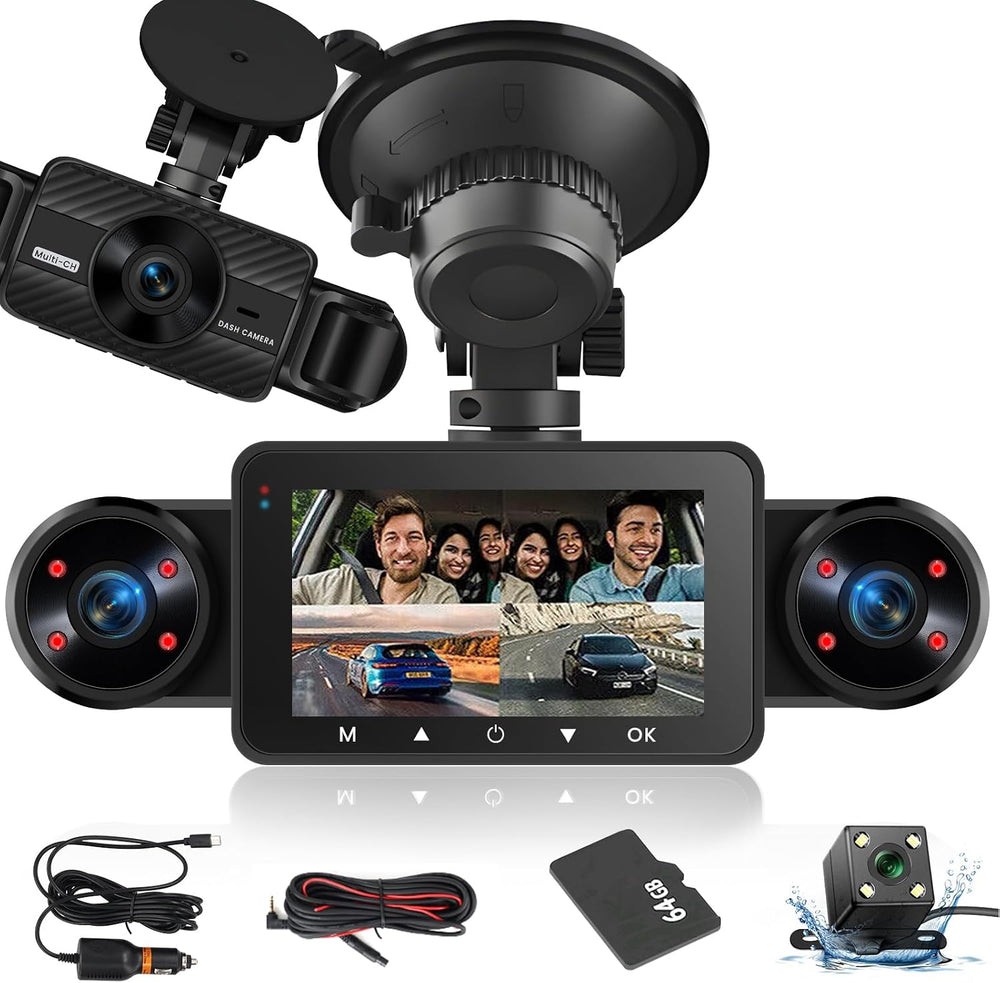 NHOPEEW Dash Cam Front and Rear Inside, 4 Channel Dash Cam 3" IPS Screen...