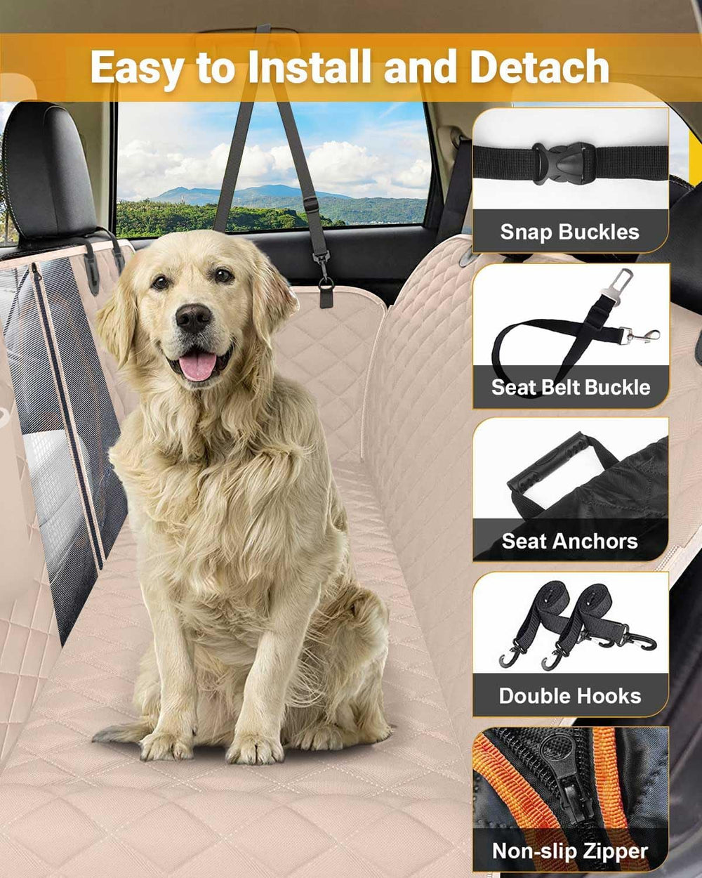 Dog Car Seat Cover, 600D Heavy Dute Car Seat Cover for Dogs Pets, 100% Waterp...