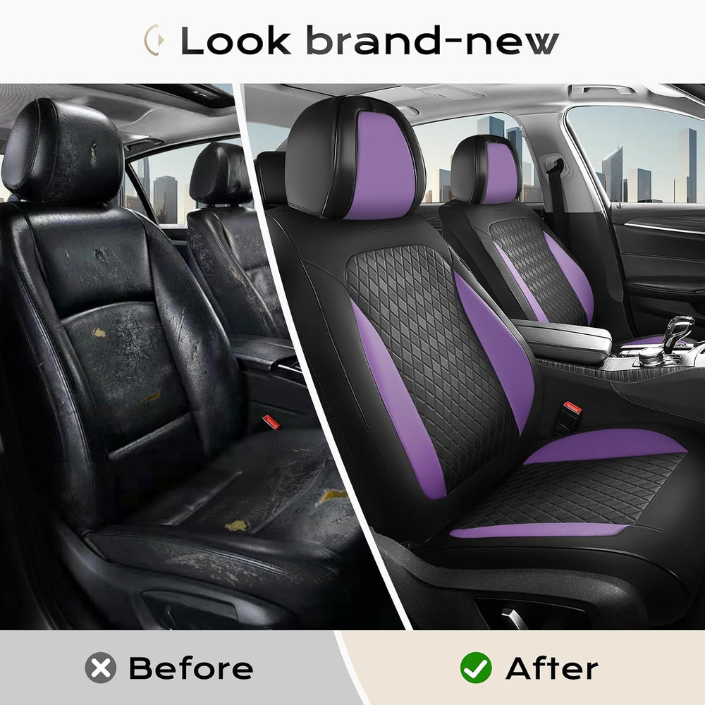 Coverado Car Seat Covers Full Set, Leather Seat Covers for Cars, Waterproof C...