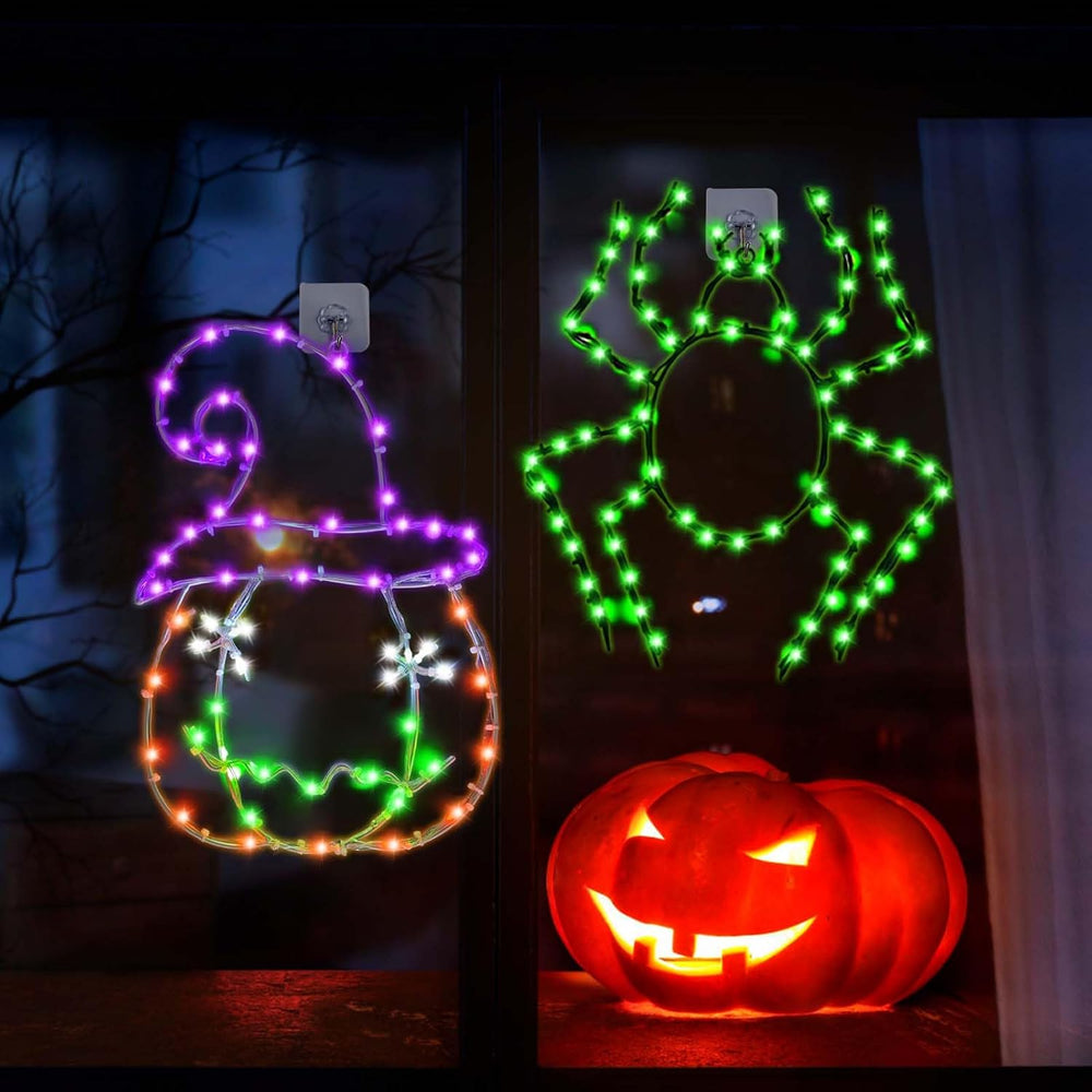Halloween Window Lights, 2 Pack LED Waterproof Timer Indoor Decor
