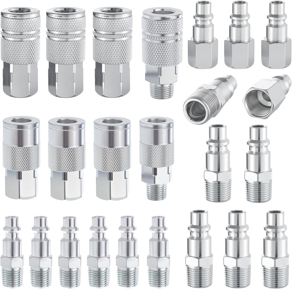 High Flow Air Hose Fitting Set 3/8 Inch NPT 24PCS Air Connect Fitting I/M Plu...