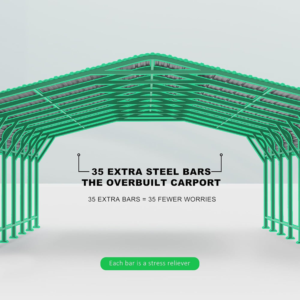20x20 Heavy-Duty Metal Carport, Galvanized Steel Shelter for Pickup Trucks, B...