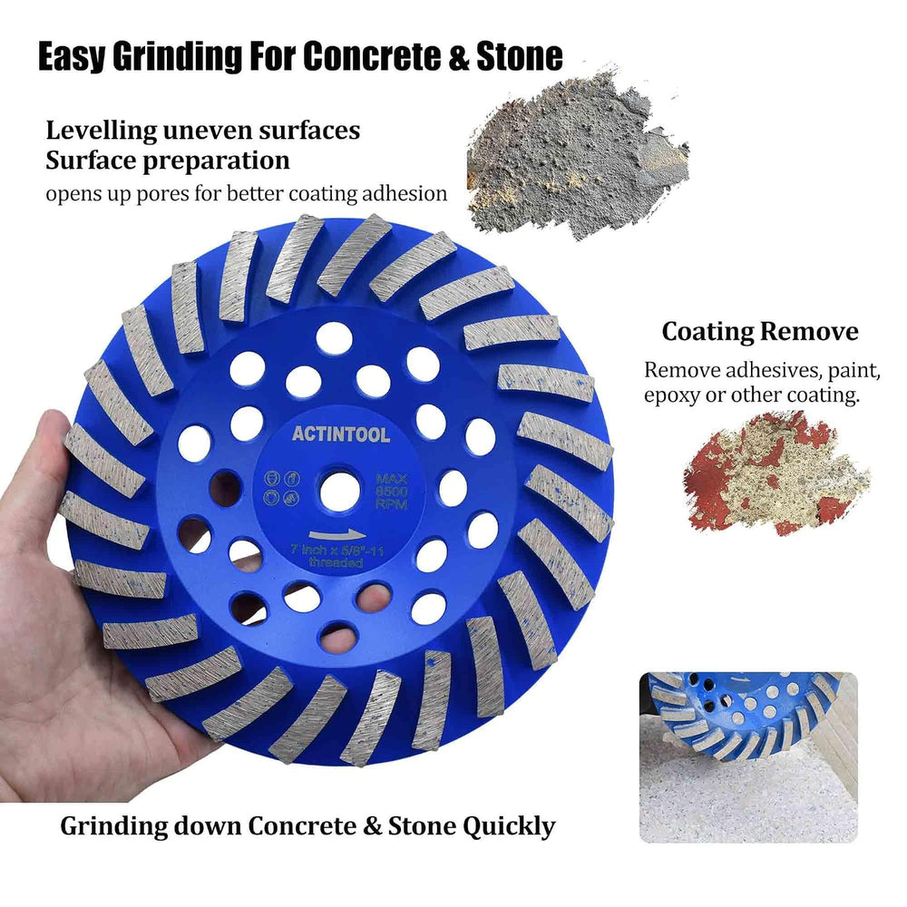 7 in. x 5/8-11 in. Threaded Arbor 24 Segments Diamond Turbo Grinding Cup Whee...