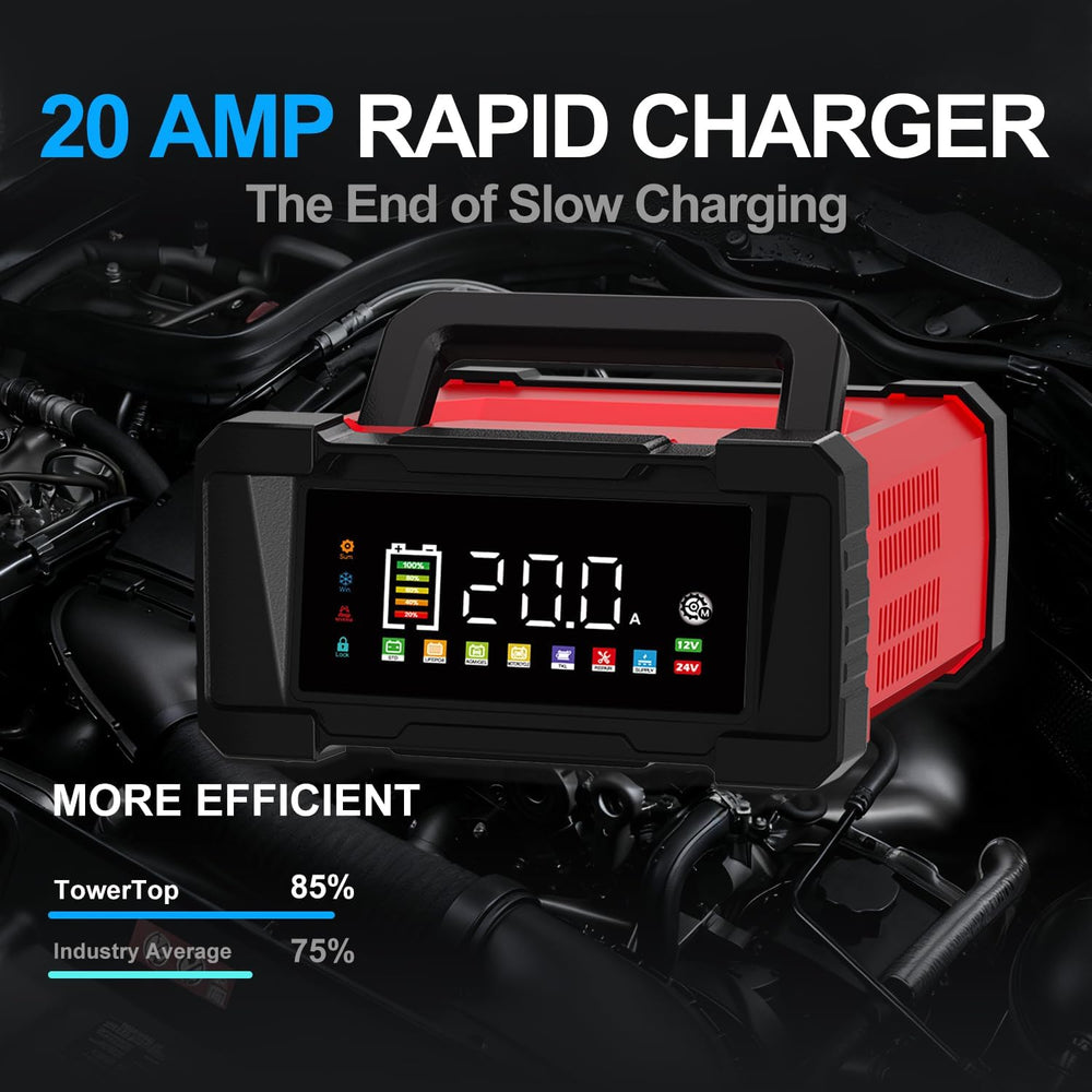 Battery Charger 20-Amp 12V/24V Smart Trickle Charger for Car - Battery Mainta...