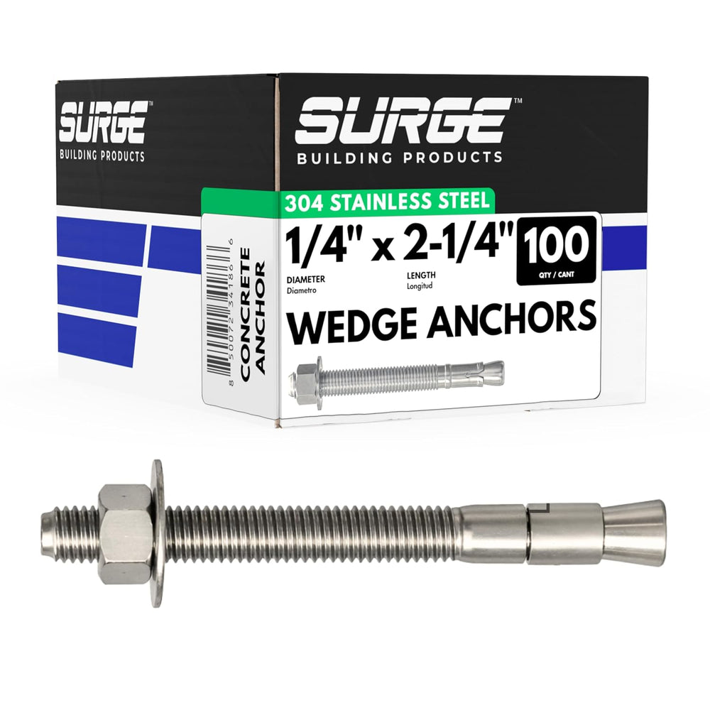 1/4" X 2-1/4" 304 Stainless Steel Wedge Anchors for Concrete (Box o...