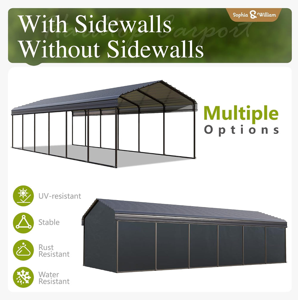 Sophia & William Carport 12x30ft, Car Canopy Metal Heavy Duty Car Shed