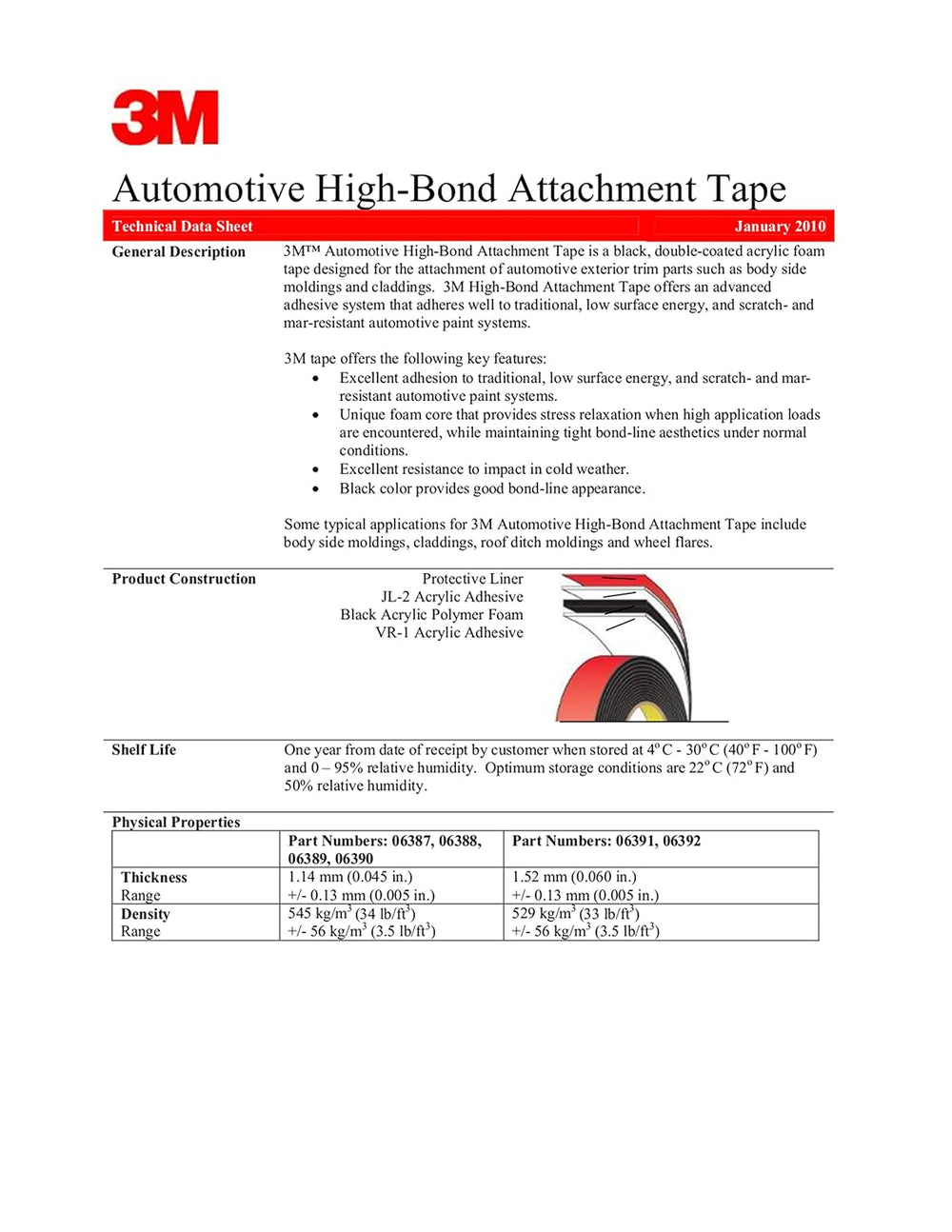 3M Automotive Acrylic Plus Premium Attchment Tape 06387, Black, 1.12 mm, 1/4 ...