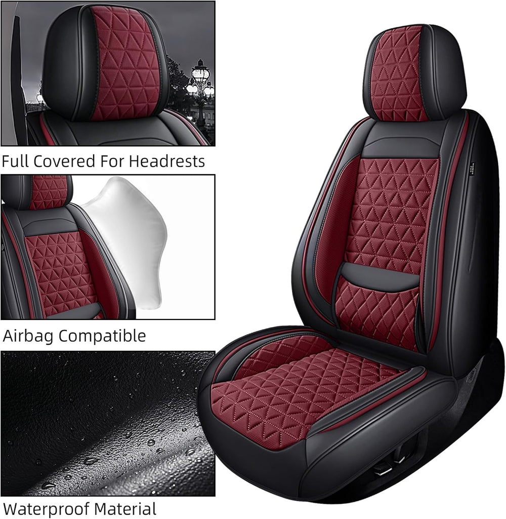 Wine Red Leather Car Seat Covers Full Set Women Luxury Non-Slip Seat Covers