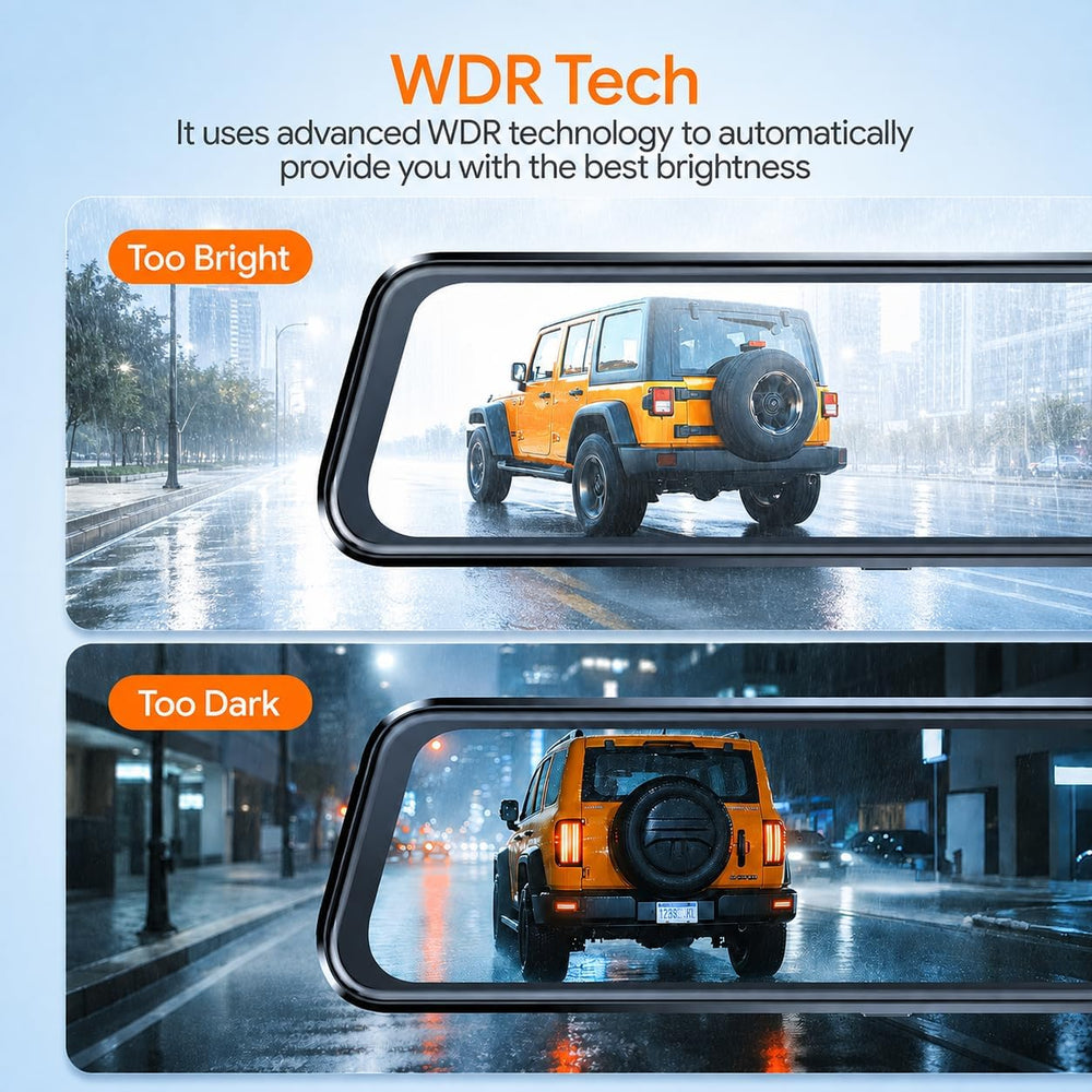 4K Mirror Triple Dash Cam for Cars, Dashcam Rearview with Night Vision WiFi
