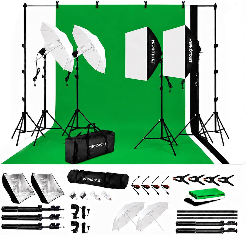 Photography Softboxes Kit with 8.6x10ft Backdrop Stands