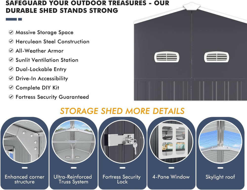 Military-Grade 13x20 FT Heavy Duty Metal Garage Shed Large Building Kits