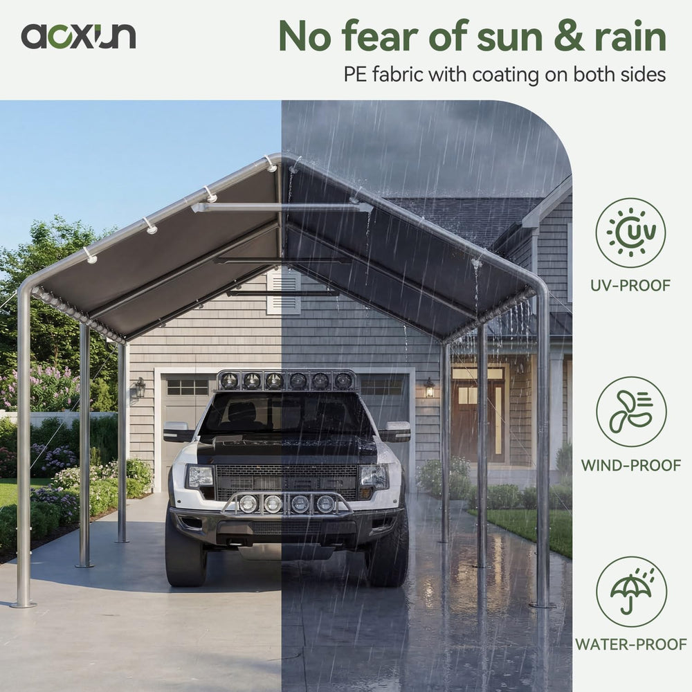 Aoxun 10x20 Carport Heavy Duty Carport Potable Car Canopy Garage, Gray