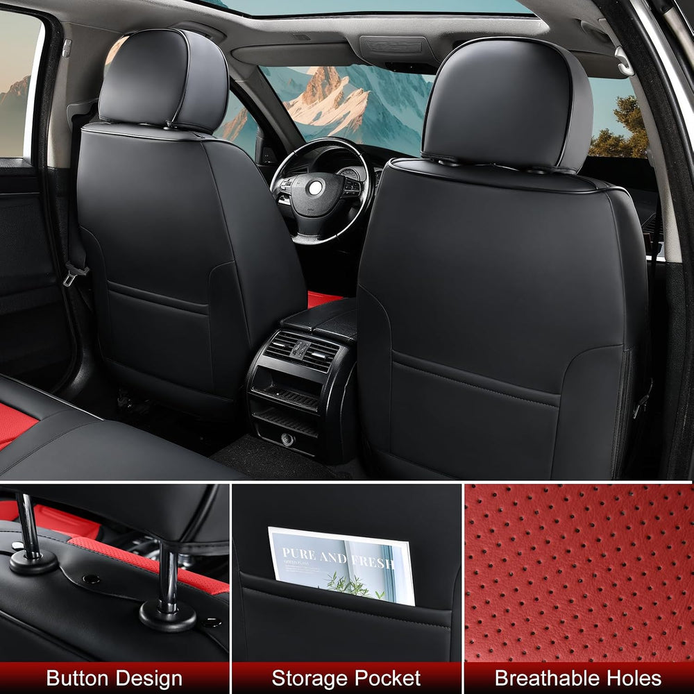 TIEHESYT Car Seat Covers Full Set, Breathable Leather Automotive Front and Re...