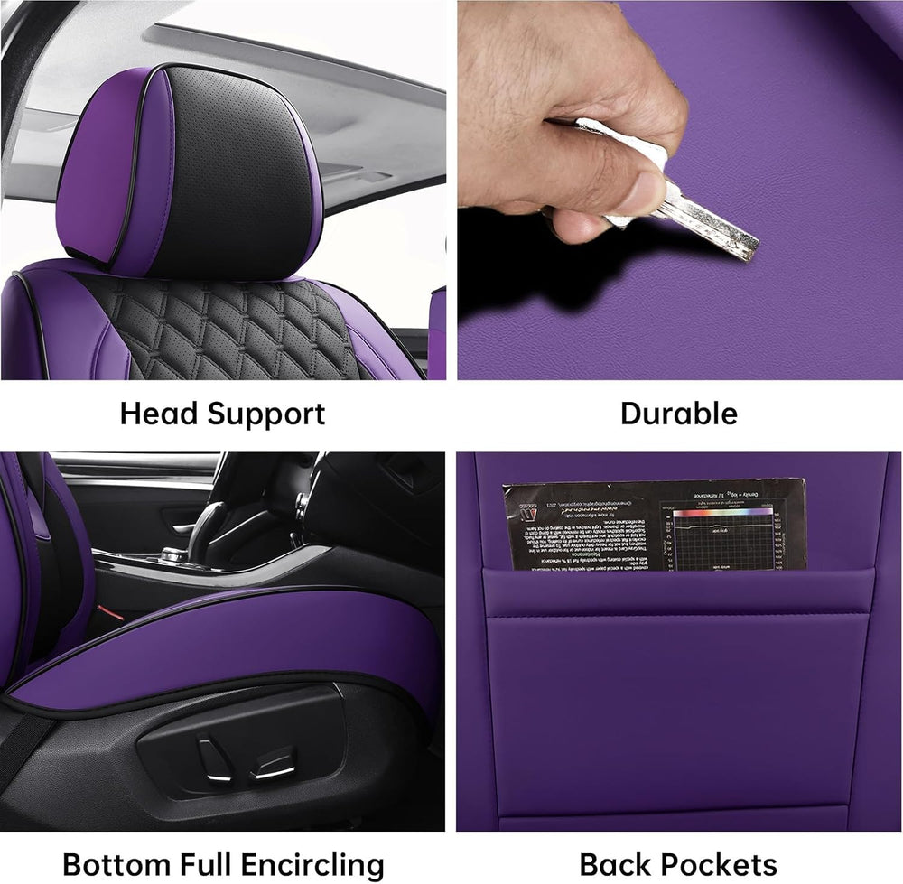 Purple Black Car Seat Covers Full Set,5 Seat Leather Seat Covers for Cars
