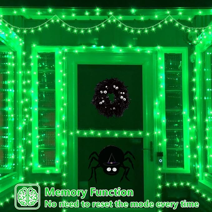 YEGUO 165ft 500 LED Halloween Lights Outdoor Waterproof, Green String Lights ...