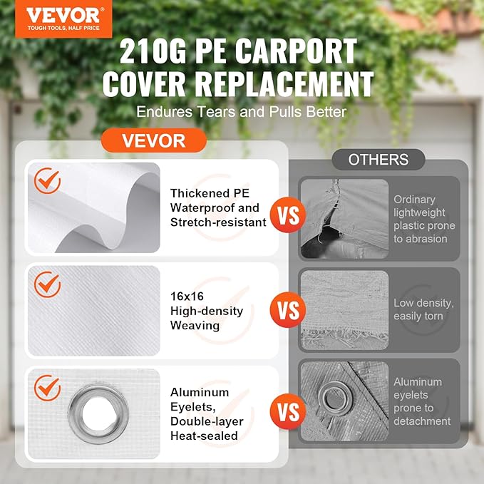 VEVOR 10x20' Canopy Replacement Cover Heavy Duty, Carport Garage Top Tent