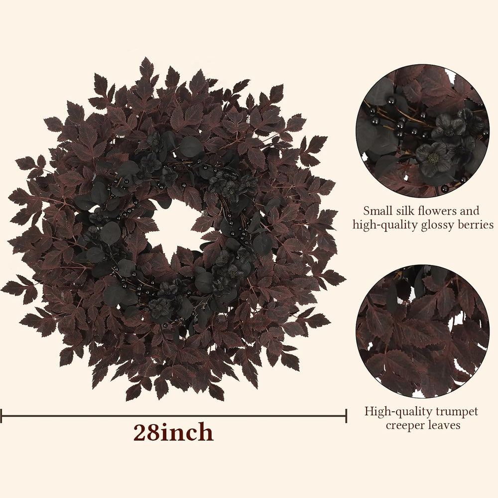 Agusbagli 28’’ Halloween Wreath for Front Door, Burgundy Fall Wreath