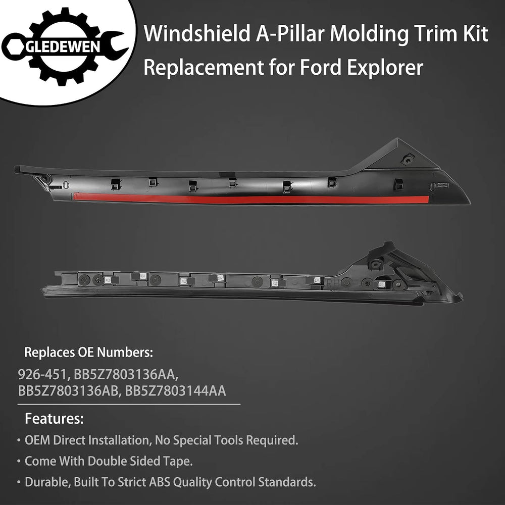 Windshield Trim Molding A-Pillar Set, Compatible with 2011-2019 Ford Explorer...