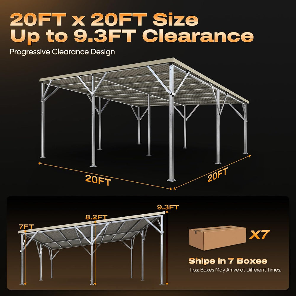 Quictent 20x20 FT Heavy Duty 2-Car Metal Carport, Unique Single-Slope Roof Re...