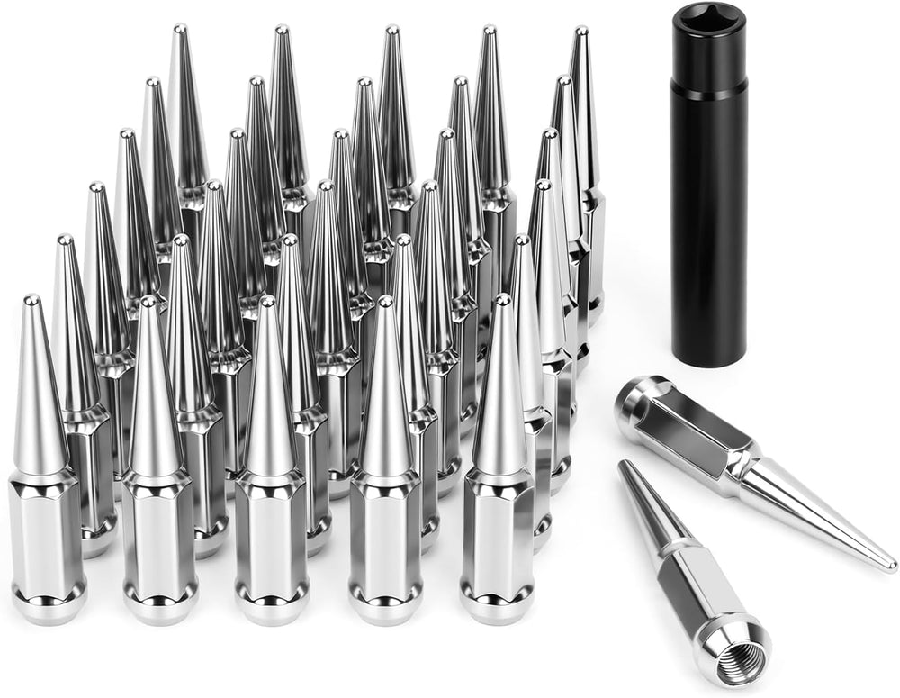 DYNOFIT 14mmx1.5 Spike Lug Nuts, 32PCS Chrome M14x1.5 Lug Nut, 4.4 inch Tall ...