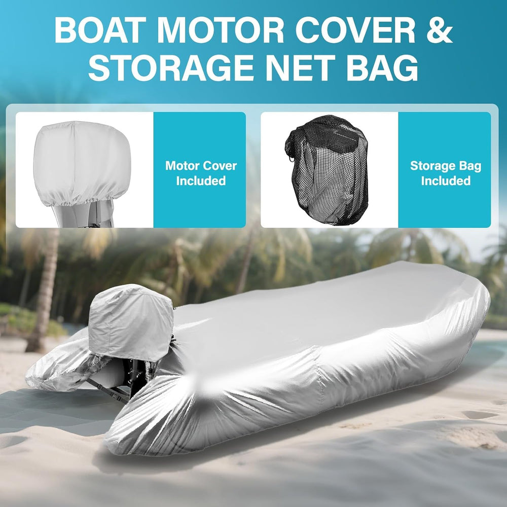 1200D Inflatable Boat Cover 9-10ft with Lining,Motor Cover&Storage Net
