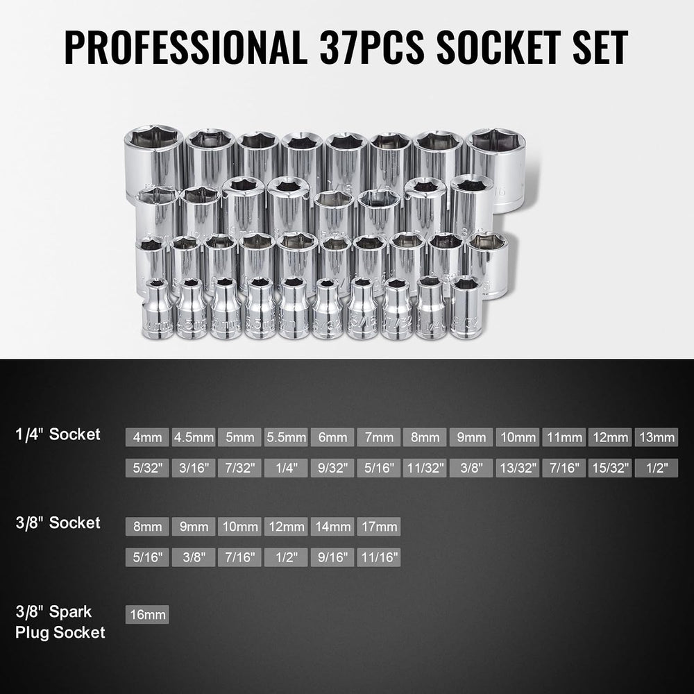 VEVOR Mechanics Tool Set 221Pieces - 1/4" and 3/8" Drive Sockets - ...