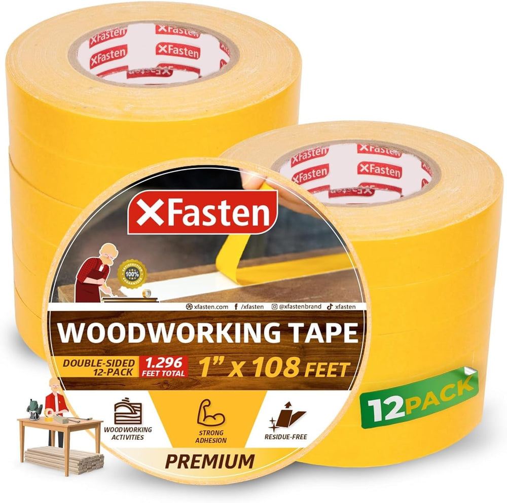 XFasten Bulk Double Sided Woodworking Tape 1-inch 1, 296-Feet Total (12-Pack)