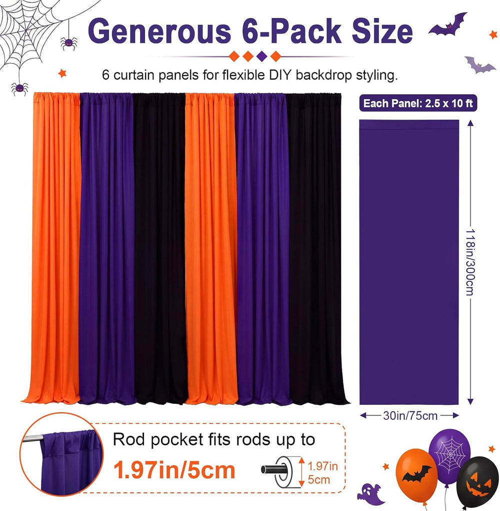 HunnmingRe 6 Pcs 15x10ft Halloween Backdrop Curtain Halloween Party Decor